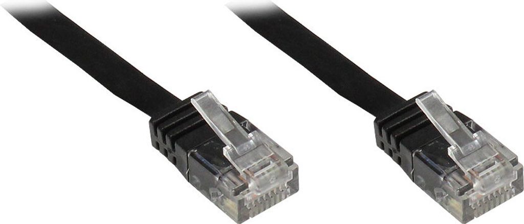 Patchkabel, Cat. 6, U/UTP, FLACHKABEL, schwarz, 0,5m, Good Connections