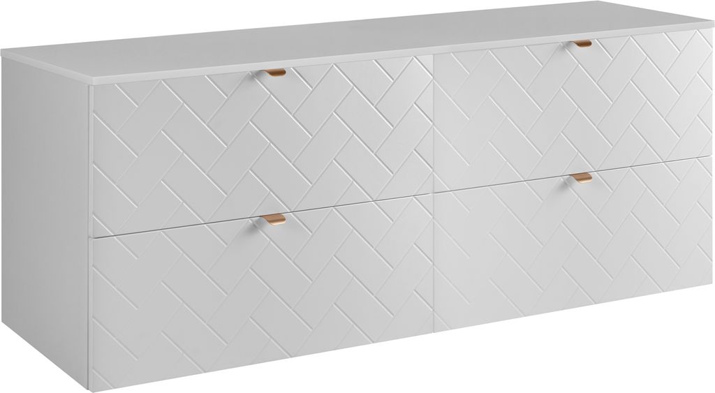 Badezimmerschrank, Weiß mit goldener Griff / mit oberer Platte, 160 x 57 x 46 cm