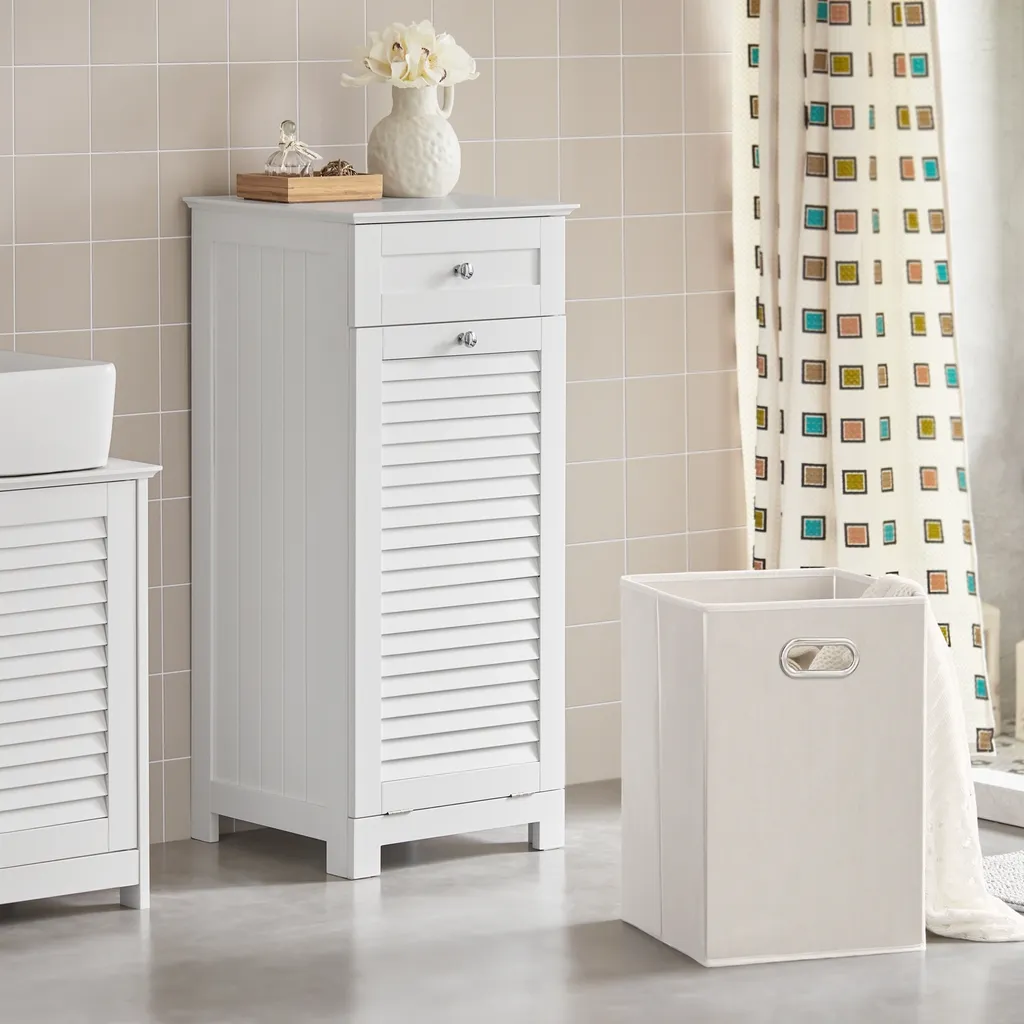 SoBuy BZR73-W Armadio per la lavanderia con sacchi pieghevoli per la biancheria Sacco per la lavanderia Cassettone per la lavanderia Cesto per la biancheria Armadio per il bagno Mobili per il bagno Bianco WD circa 40x90x38cm - 3