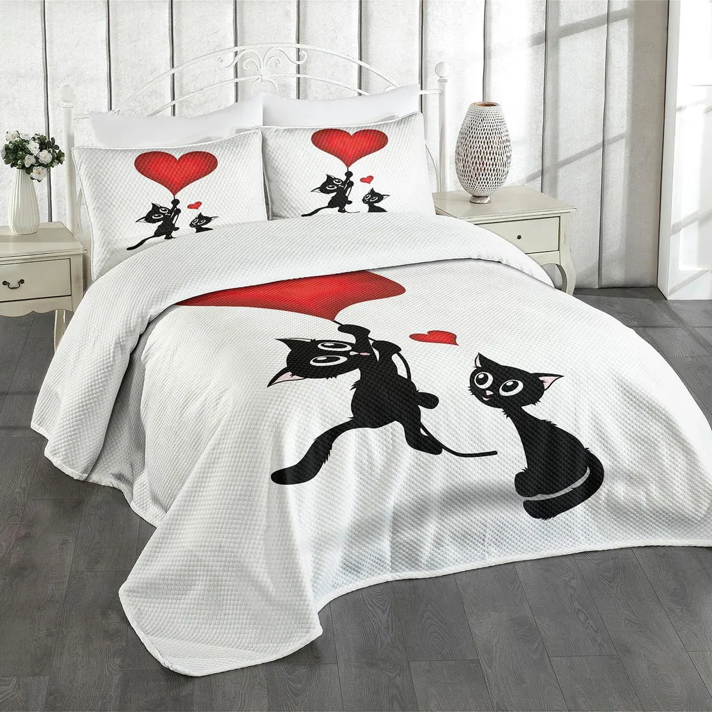 Set Letto ABAKUHAUS Gattini Innamorati Rosso e Nero 264x220 cm
