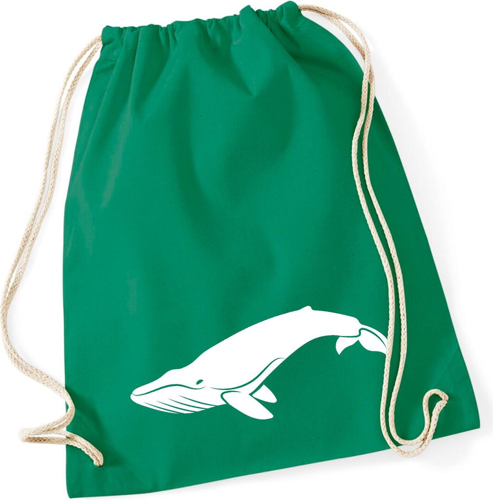 Huuraa Turnbeutel Wal Silhouette 12 Liter Kelly Green Baumwolle Rucksack Geschenkidee