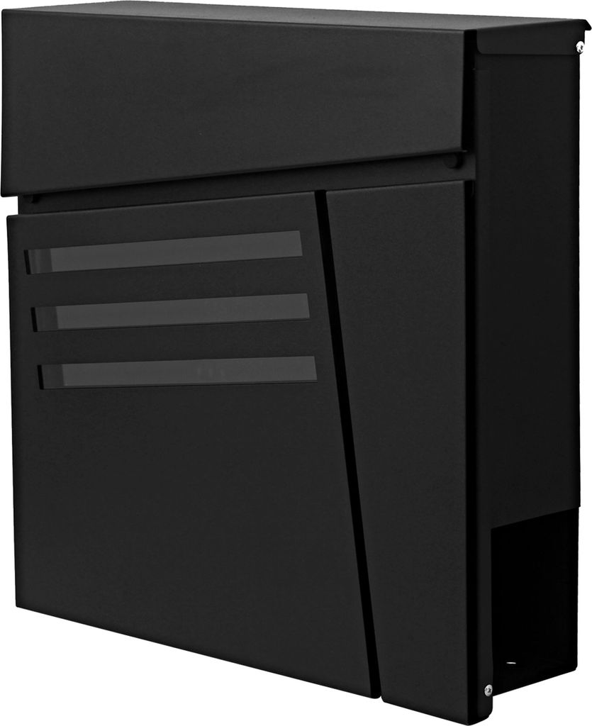 Briefkasten MCW-B28, Wandbriefkasten Postkasten Zeitungsfach, pulverbeschichtet schwarz