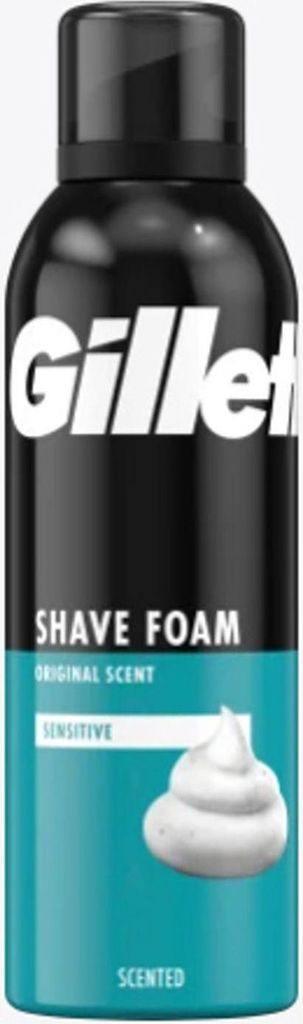 6x Gillette Rasierschaum Rasiergel 200ml Sensitive – Für empfindliche Haut, sanft & pflegend, beruhigende Formel, klassische Basis-Variante