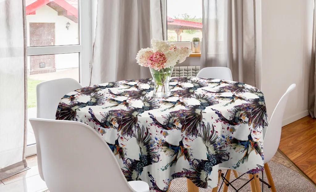 ABAKUHAUS Tovaglia Rotonda 150 cm Multicolore Lilly con Uccelli