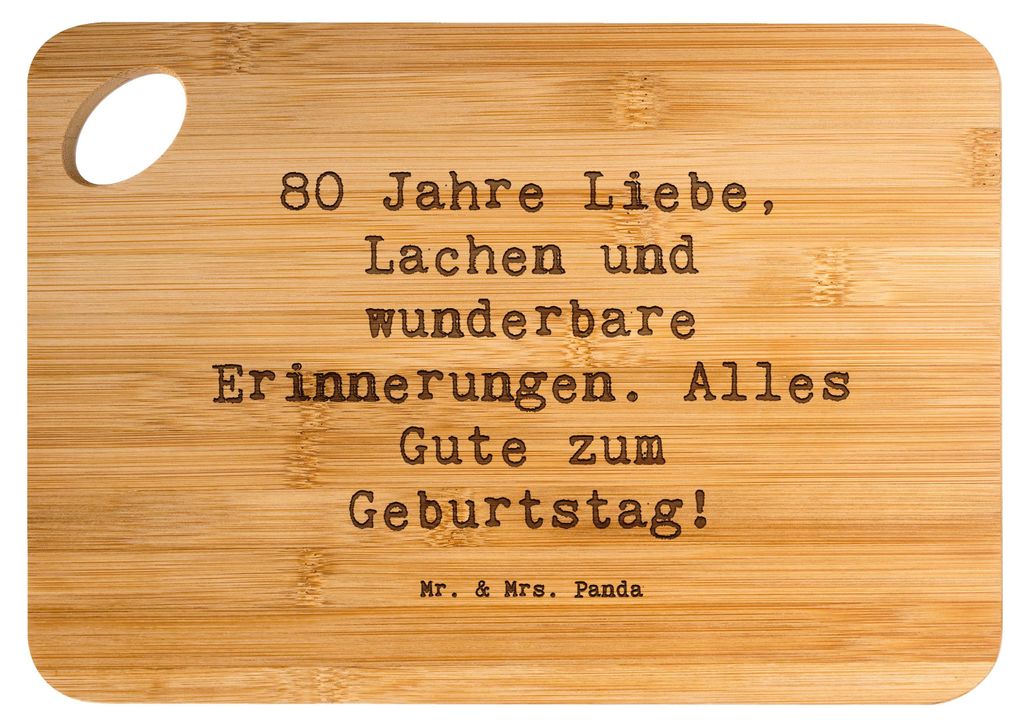 Mr. & Mrs. Panda Schneidebrett Spruch 80. Geburtstag - Transparent - Geschenk, schneidbrett, besondere Botschaft, Happy Birthday, Frühstücksbrett...