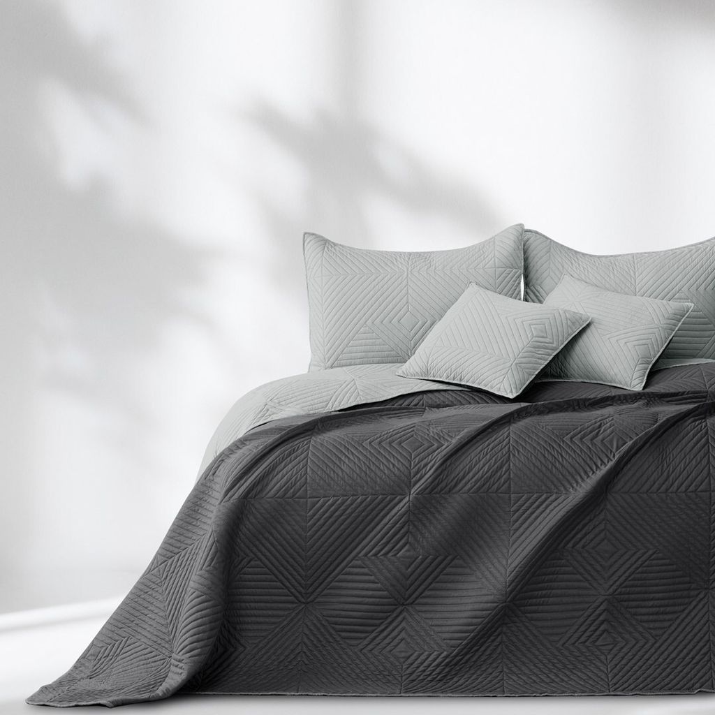 Tagesdecke Bettüberwurf 240x260 cm Stahl + Silber Wendedesign Allzweckdecke Wohndecke Softa