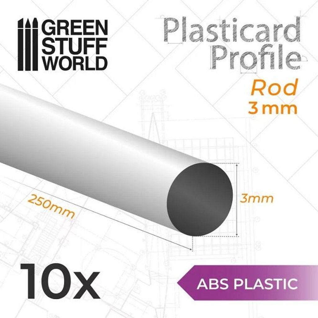 Green Stuff World GSW9174 - ABS Plasticard - Profile ROD 3 mm - Neu