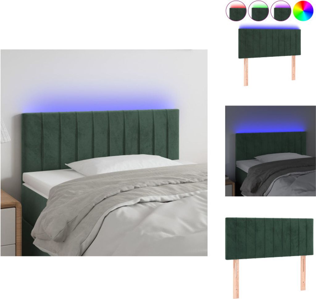 vidaXL LED Kopfteil Dunkelgrün 100x5x78/88 cm Samt - Kopf- & Fußenden