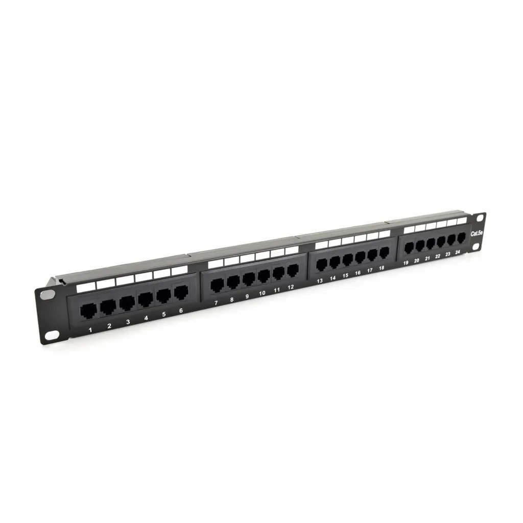 Patchpanel 24 Ports Cat5e UTP Noir 1U 19" avec Numérotation Façade