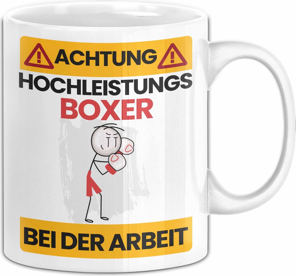 Boxer Tasse Geschenk Lustiger Spruch Geschenkidee für Boxer Achtung Hochleistungs Boxer Bei Der Arbeit (Weiß)