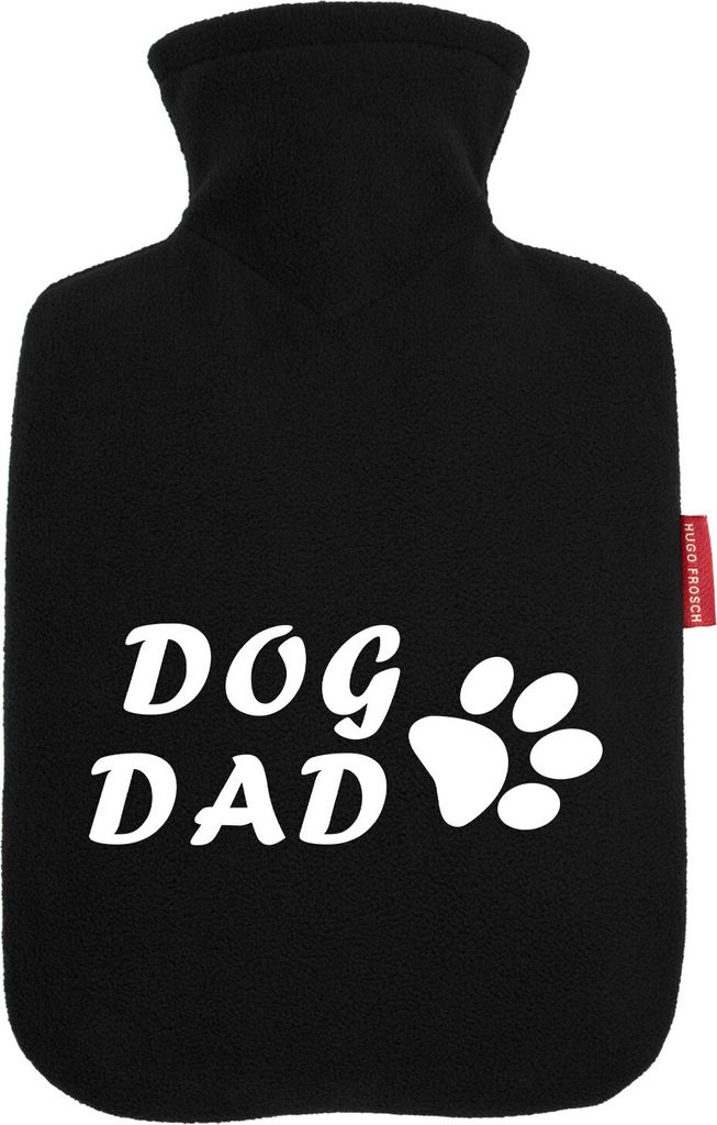Huuraa Wärmflasche Dog Dad Tapse 1,8 Liter Black Classic Veloursbezug Bettflasche Geschenkidee