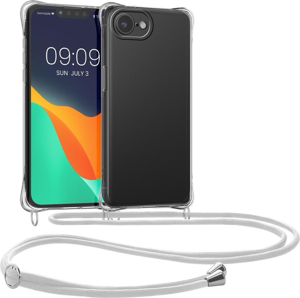 kwmobile Necklace Case kompatibel mit Apple iPhone 17e / iPhone 16e Hülle - Silikon Cover mit Handykette - Band Handyhülle Weiß Transparent