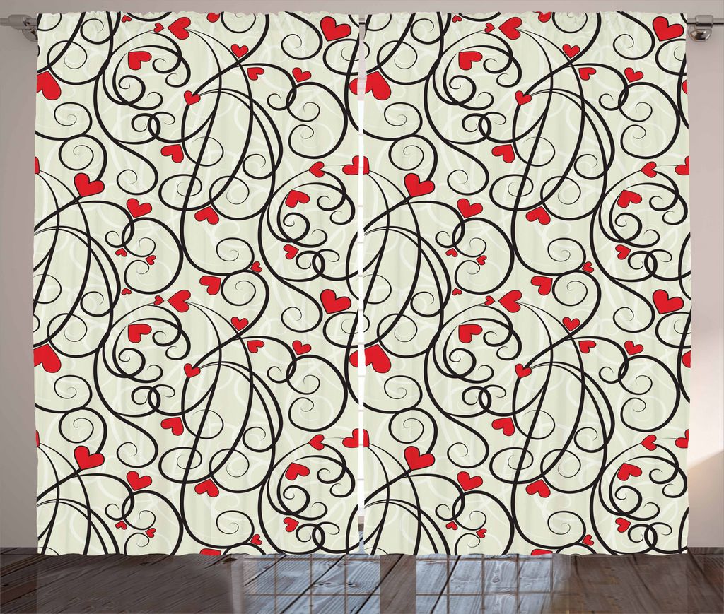 ABAKUHAUS Sommer Rustikaler Gardine, Wellen-Blumenherz-Strudel, Schlafzimmer Kräuselband Vorhang mit Schlaufen und Haken, 280 x 225 cm, Blasses Gr...