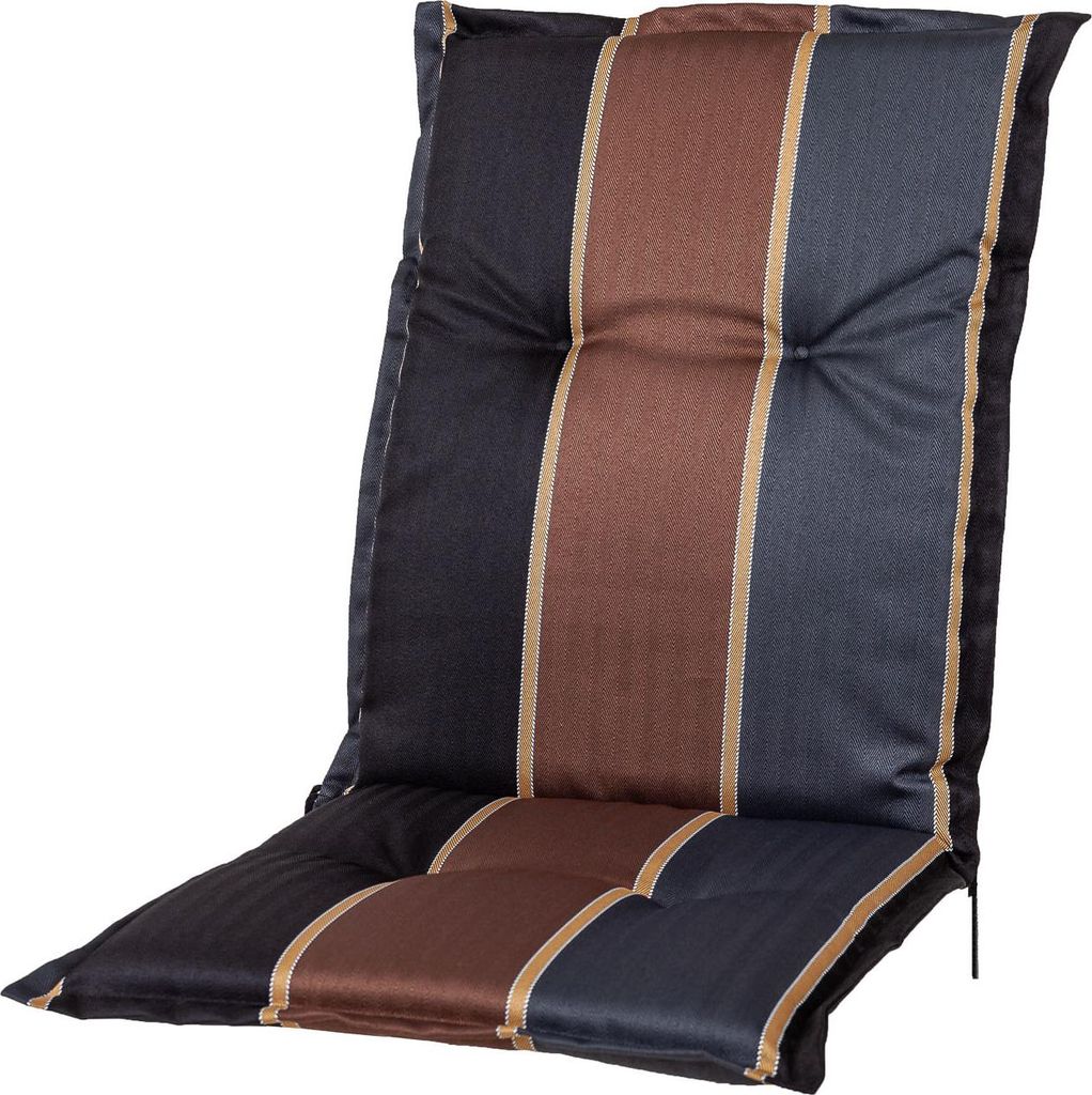 A chair cushion with a striped pattern.