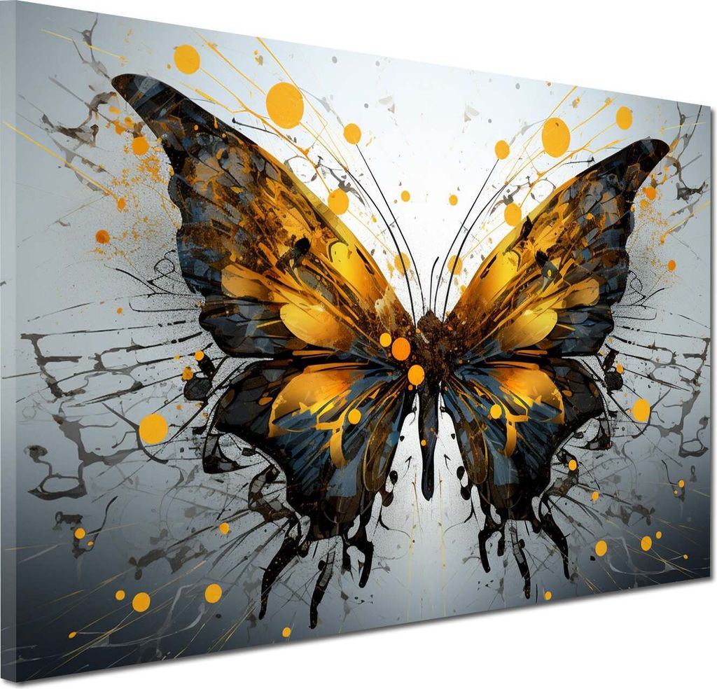 Modern Schmetterling Yellow Wandbild Leinwandbild Kunstdruck XL Wanddeko: 90x60x4cm