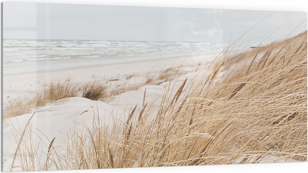 DEQORI Küchenrückwand Glas 100x50 cm 'Winterstrand Stille' Spritzschutz Bad Rückwand Küche
