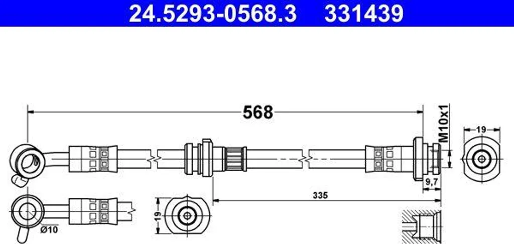 Flexible de frein ATE 24.5293-0568.3 pour Nissan Micra OE 462111HJ0B