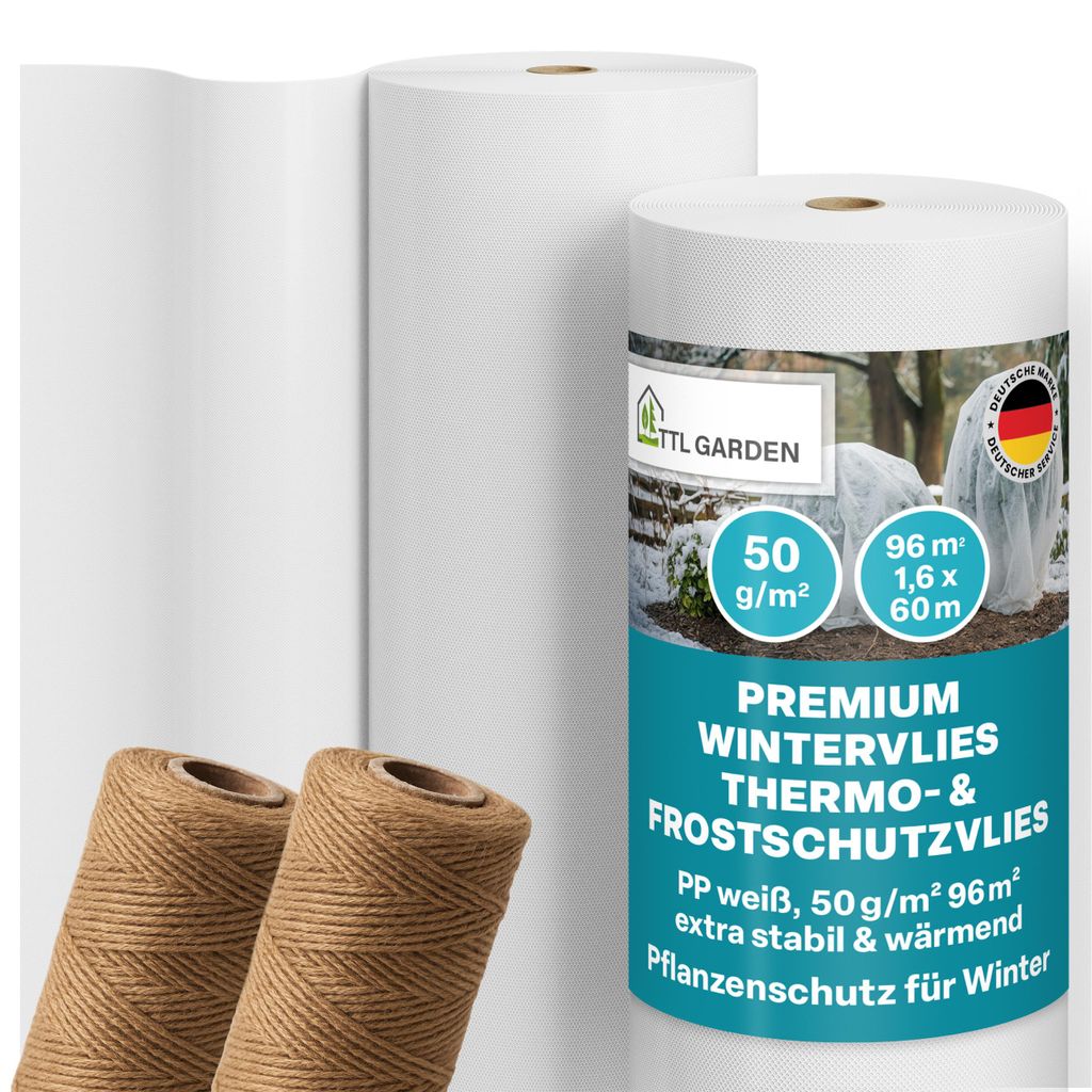 TTL GARDEN Wintervlies 50g/m² 96m² 1,6x60m Weiß mit 100m Produktbild 