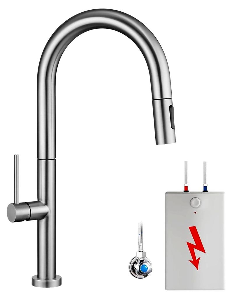 Niederdruckarmatur für die Küche, ausziehbarer Wasserhahn mit 360° Drehfunktion, Edelstahl Spültischarmatur mit 3 Anschlüssen für Boiler, geb...