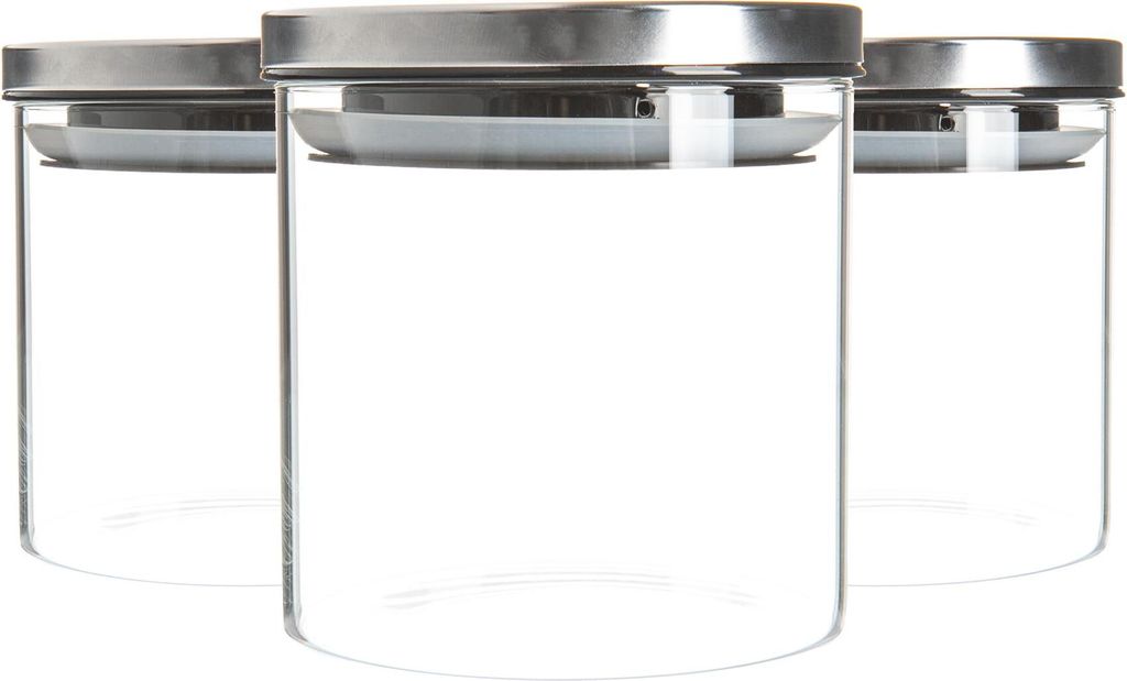 Argon Ta Glas Vorratsgläser mit Metalldeckeln - Moderne Moderne Küche Lebensmittel Speicherbehälter - Silikondichtung - 550ml - Silber - 3er Pack