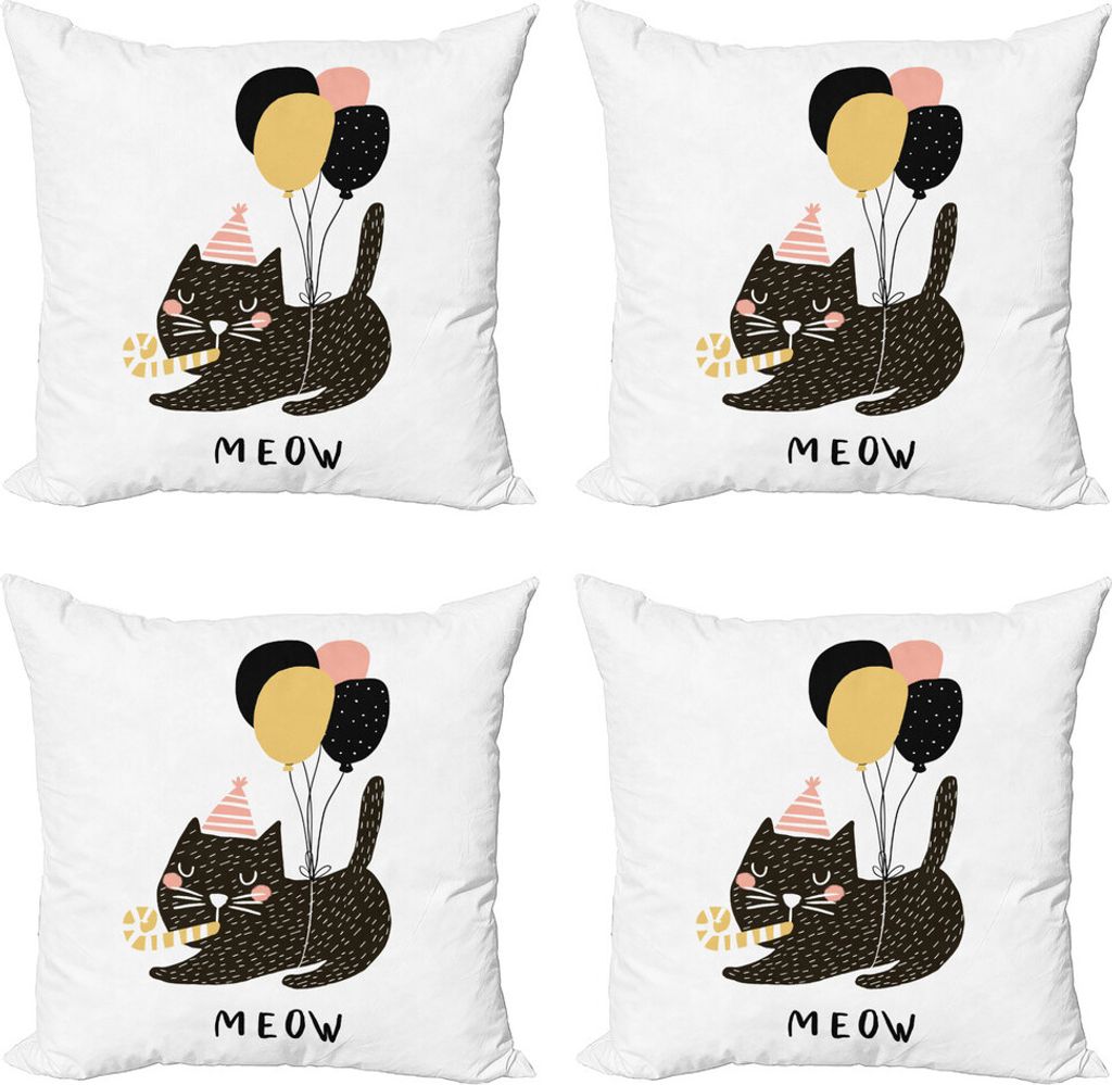 ABAKUHAUS Katze Kissenbezug Set (4 Stück), Party Pet mit Luftballons, Moderner Doppelseitiger Digitaldruck, 60 cm x 60 cm, Pale Brown Pale Pink
