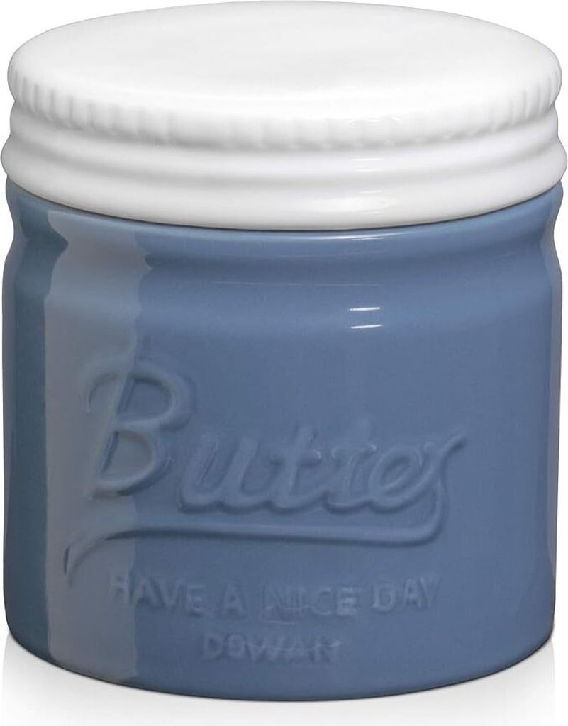 DOWAN Keramik Butterdose mit Deckel, hält Butter frisch und aromatisch, Französisches Design, spülmaschinengeeignet, Hellblau