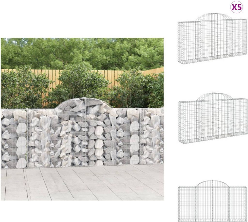 vidaXL Gabionen mit Hochbogen 5 Stk. 200x30x100/120cm Verzinktes Eisen - Blumentöpfe & Pflanzgefäße