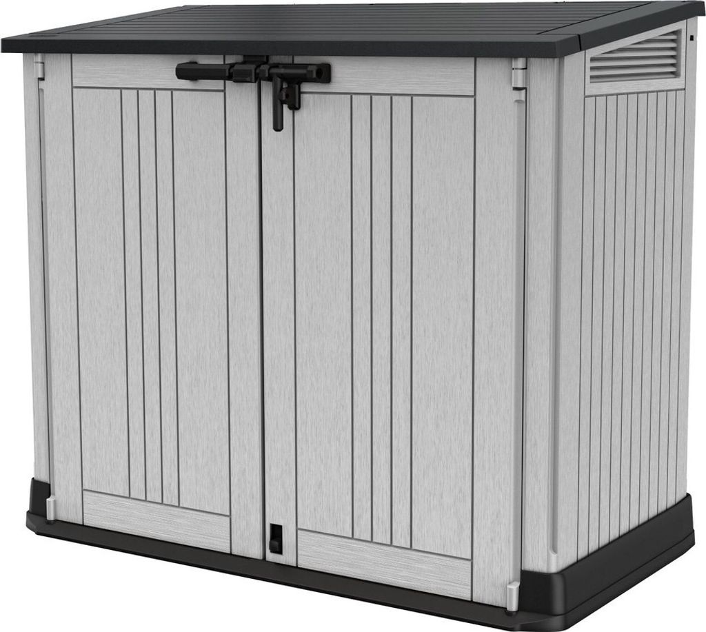 A storage chest with double doors and a dark lid, shown from the front.