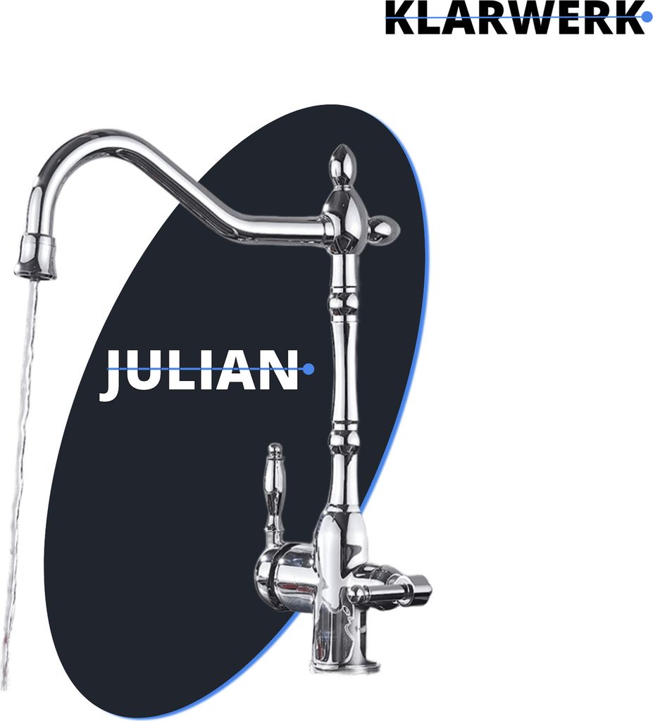 Julian | Vintage 3 Wege Chrom glänzend Filtermatur | Gastronomie Edelstahl Osmose Wasserhahn Küche | Mischbatterie Retro 360° Filter 3 Anschlüsse