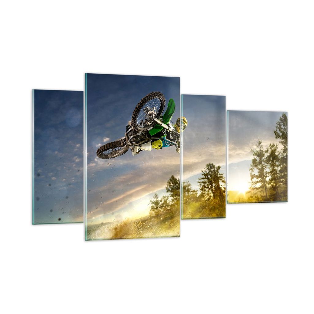 Bilder auf glas - Motorrad Extrem Spaß Wettbewerbe - 120x70cm - Glasbilder - Wandbilder - Kunstdruck - zum Aufhängen bereit - Wanddekoration aus ...