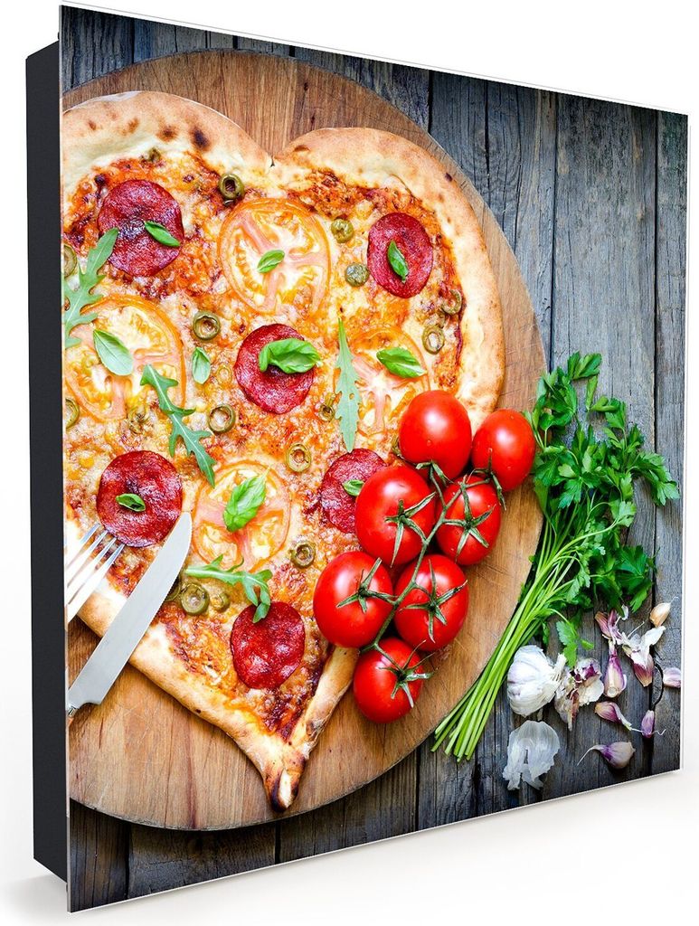 Nachbildung-Schlüsselkasten, Magnetpinnwand und Memoboard mit Glasfront Motiv Herz aus Pizza