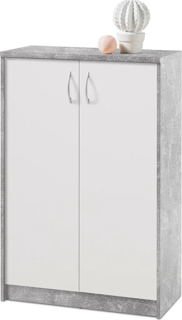 Buffet haut Olli aspect béton avec étagères de rangement 74x112x35 cm