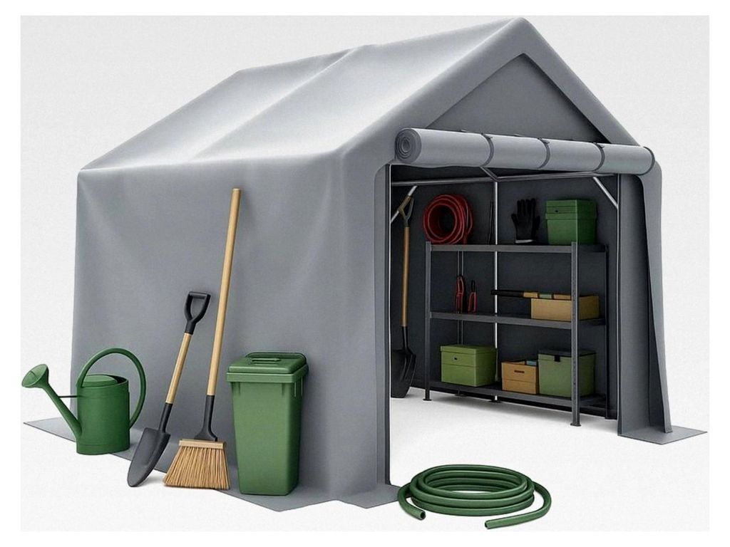 Fahrradgarage und Geräteschuppen – 244x241x217 cm Outdoor Lagerzelt mit Windschutz, wasserdicht und stabil für den Garten