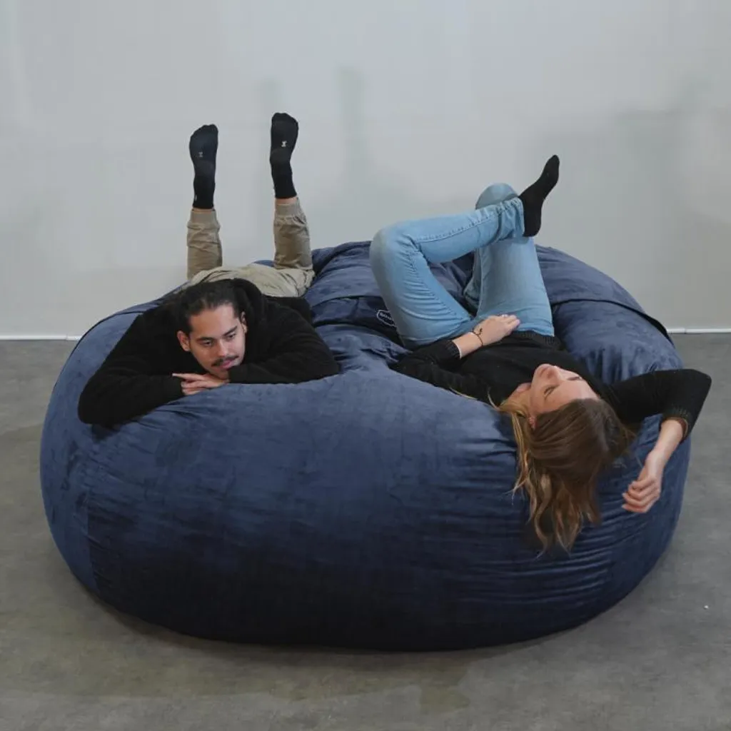 Grand pouf microsuède bleu nuit 200 cm déhoussable - Texture Premium - 7