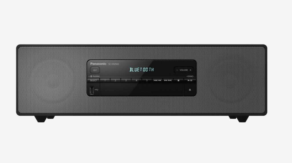 A studio shot of a Panasonic micro music system.