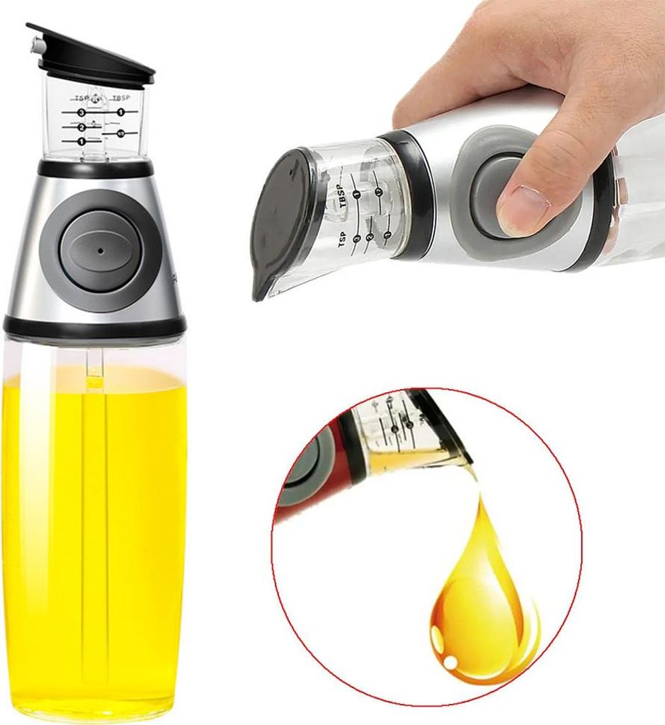 500-ml-Ölspender, Öl- und Essigspender aus Glas mit Messskala, Ölsprüher für die Küche