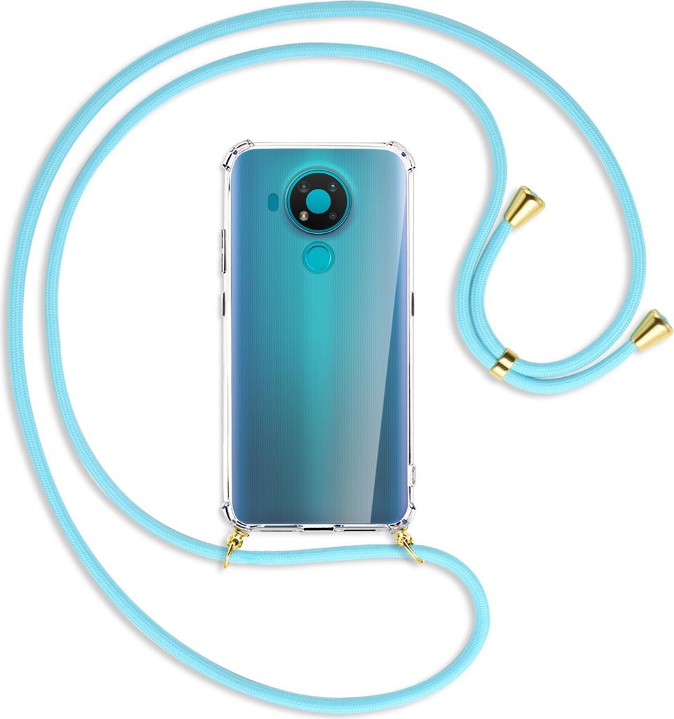 Handykette Backcover-Schutzhülle mit Band (Metall goldfarben) für Nokia 3.4 - himmelblau