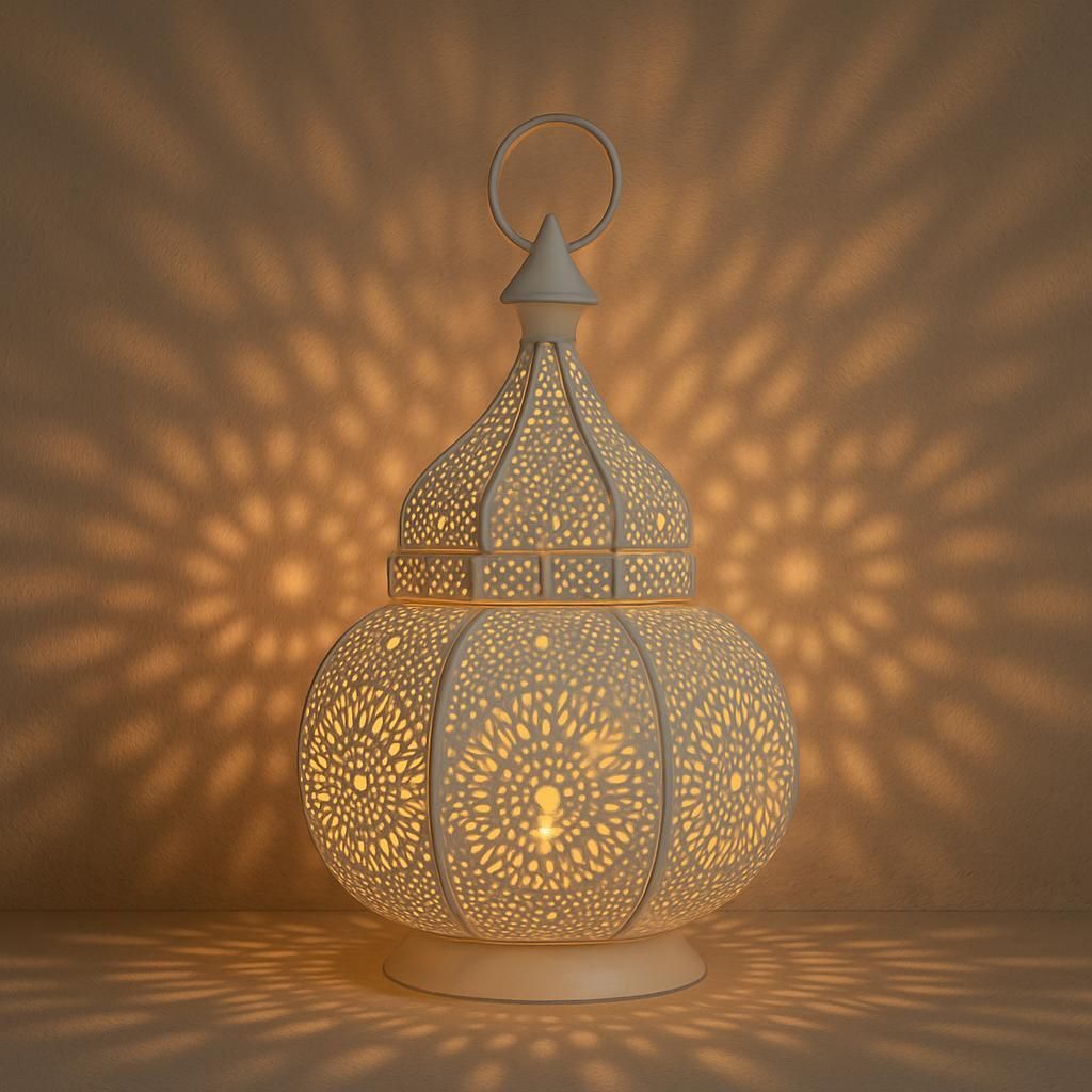 Marrakesch Boho Deko Teelichthalter aus Metall Ziva Weiß 30cm | orientalisches Marokkanisches Windlicht Gartenwindlicht | Orientalische Laterne f...