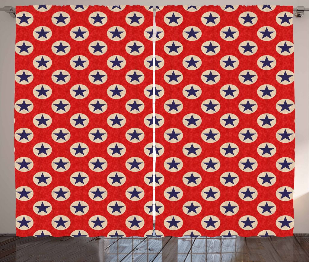 ABAKUHAUS Primitive Land Rustikaler Vorhang, Sterne Dots, Wohnzimmer Universalband Gardinen mit Schlaufen und Haken, 280 x 175 cm, Marineblau Schar...