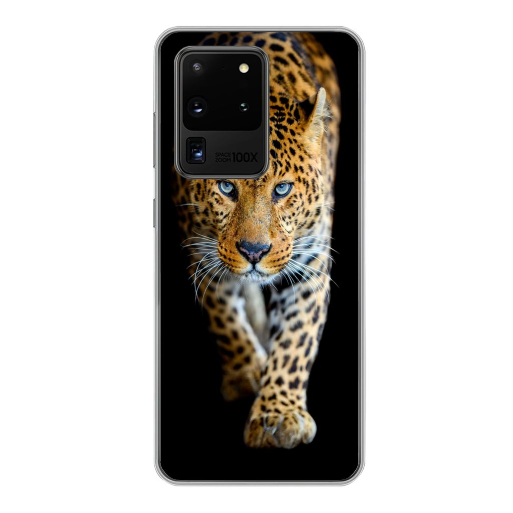 MuchoWow Handyhülle Schutzhülle Hülle für Samsung Galaxy S20 Ultra Leopard - Tiere - Porträt - Wildtiere - Schwarz Silikon Softcase Handy H...