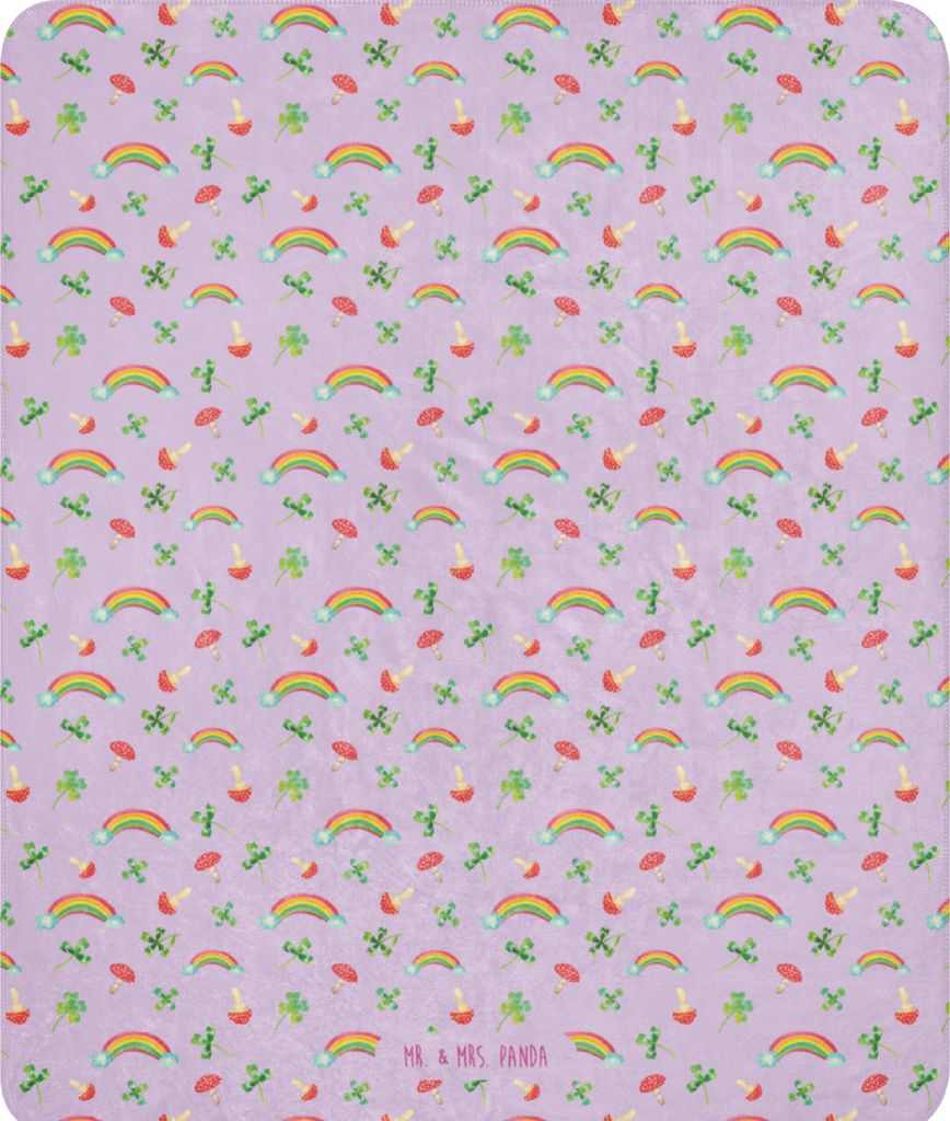 Mr. & Mrs. Panda Kuscheldecke Blume Kleeblatt 130 x 155 cm - Violett - Geschenk, Neuer Job, Heimdecke, Plaid, Glücksbringer, Garten, Tagesdecke, D...