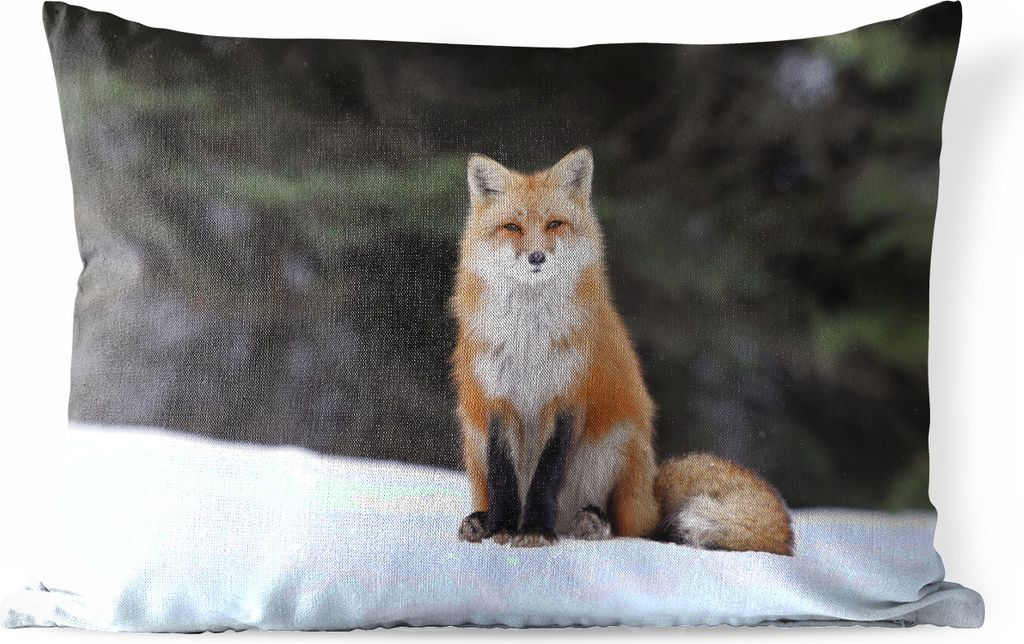 MuchoWow Outdoor Kissen - Fuchs - Schnee - Rot - 50x30 cm - Wetterfest - Lounge Kissen - Sofa kissen - Wohnzimmer Dekoration