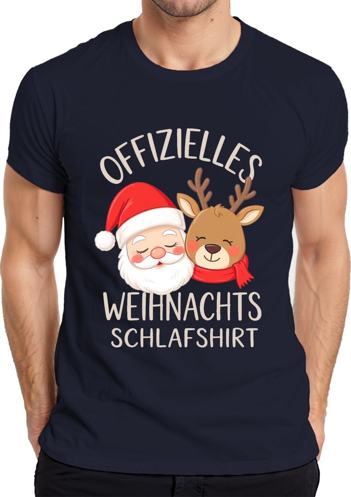 Offizielles Weihnachts Schlafshirt Weihnachtsmann Rentier Lustig Herren T-Shirt, Navy, S