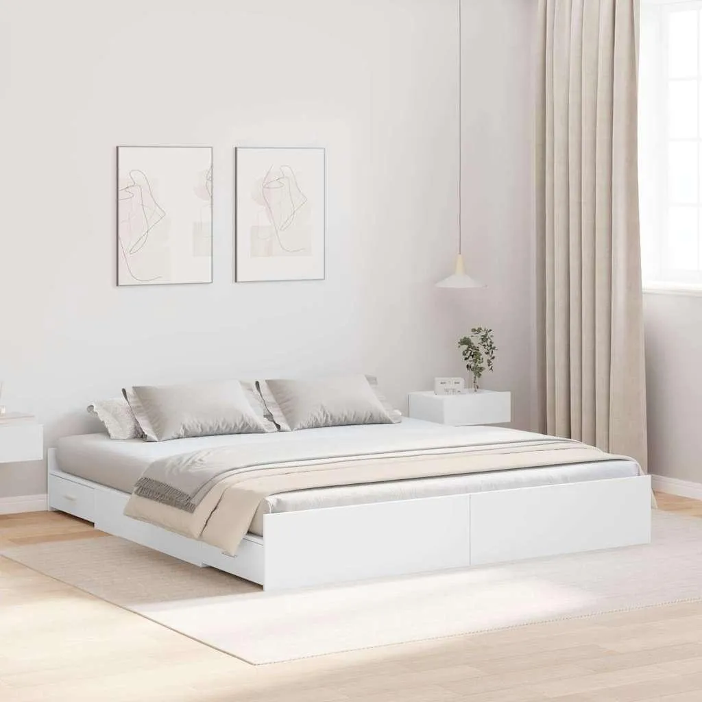 Grand lit double 200x200 cm Blanc avec niches de rangement intégrées - 2