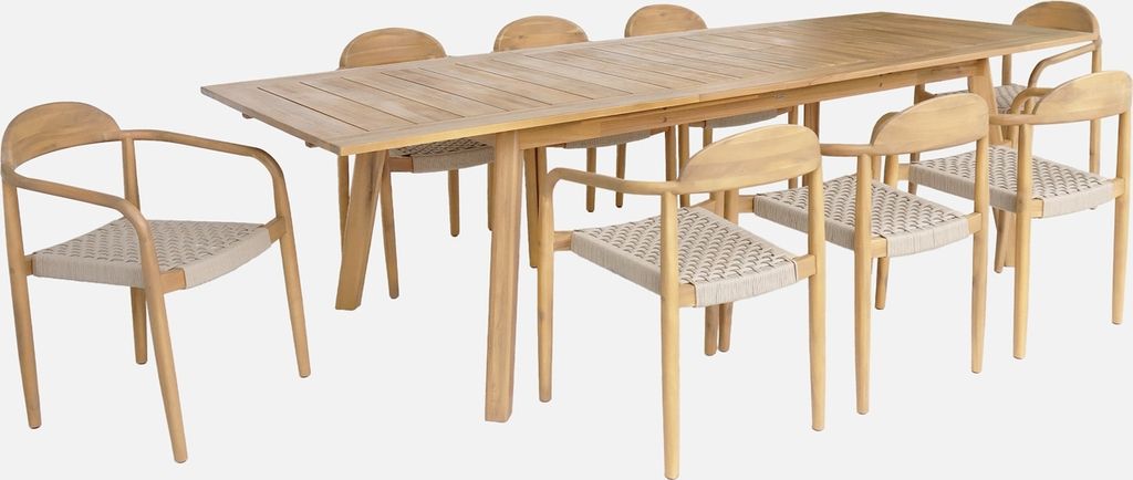 sweeek - Ausziehbarer Gartentisch aus Akazienholz mit 8 Sitzplätze - Natur