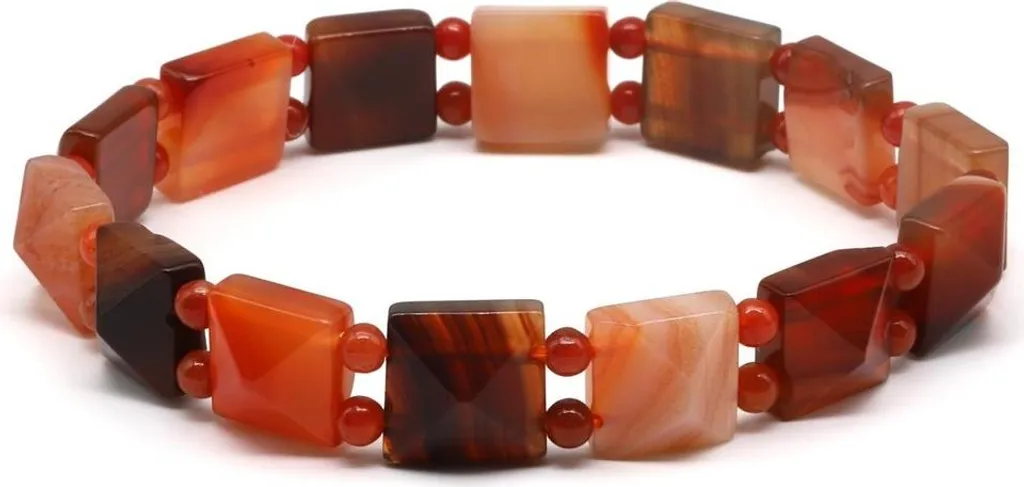Bracelet perles rectangulaires en agate naturelle véritable - 18cm