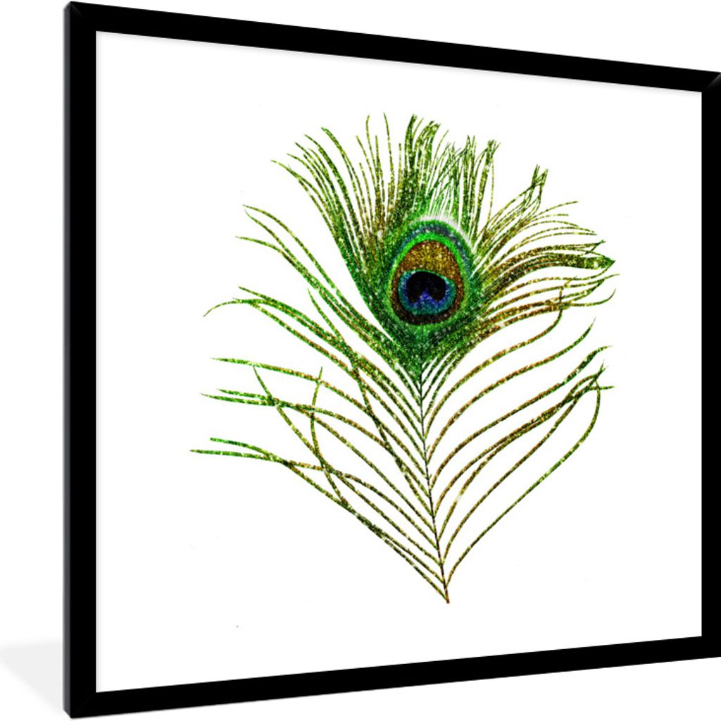 MuchoWow Gerahmtes Poster Pfauenfedern - Grün - Augen 40x40 cm - Poster mit Schwarzem Bilderrahmen Wandposter Rahmen Foto Bilder - Mit Rahmen - ...