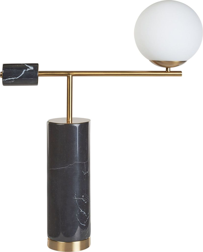 BELIANI Tischlampe Schwarz und Gold Metall 65 cm Marmorfuß Glasschirm Kugelform Langes Kabel mit Schalter Modern Schlaf- u. Wohnzimmer Ausstattung...