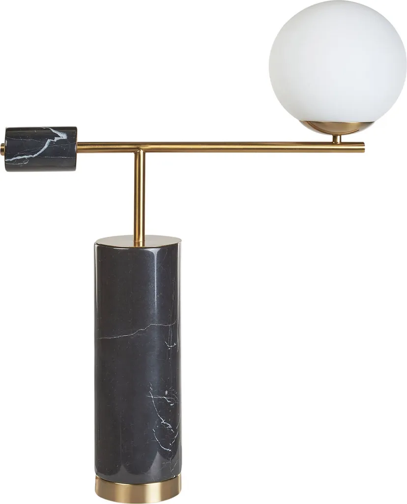 Lampe design or et noir avec abat-jour globe et socle en marbre massif