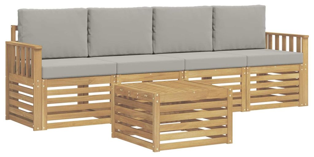 vidaXL Outdoor-Sofagarnitur 5 pcs Weiß und Hellgrau Polyester